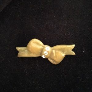Vintage Bakelite Sage green & rhinestone Pin